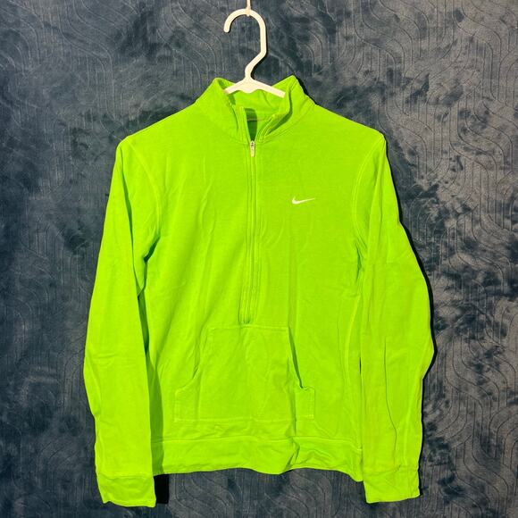 Vintage NIKE Neon Green 1/4 Zip Fleece Athletic Silver Tag Sweater Womans Size S - Picture 1 of 8
